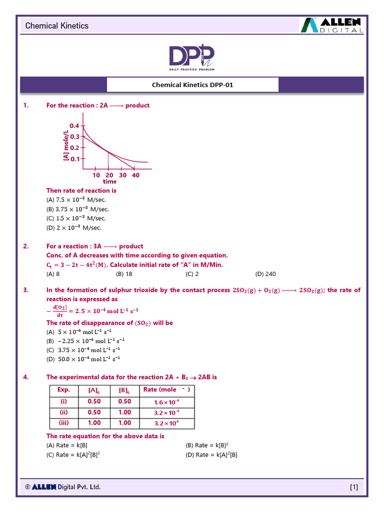Chemical Kinetics Practice Questions | PDF | Reaction Rate Constant ...