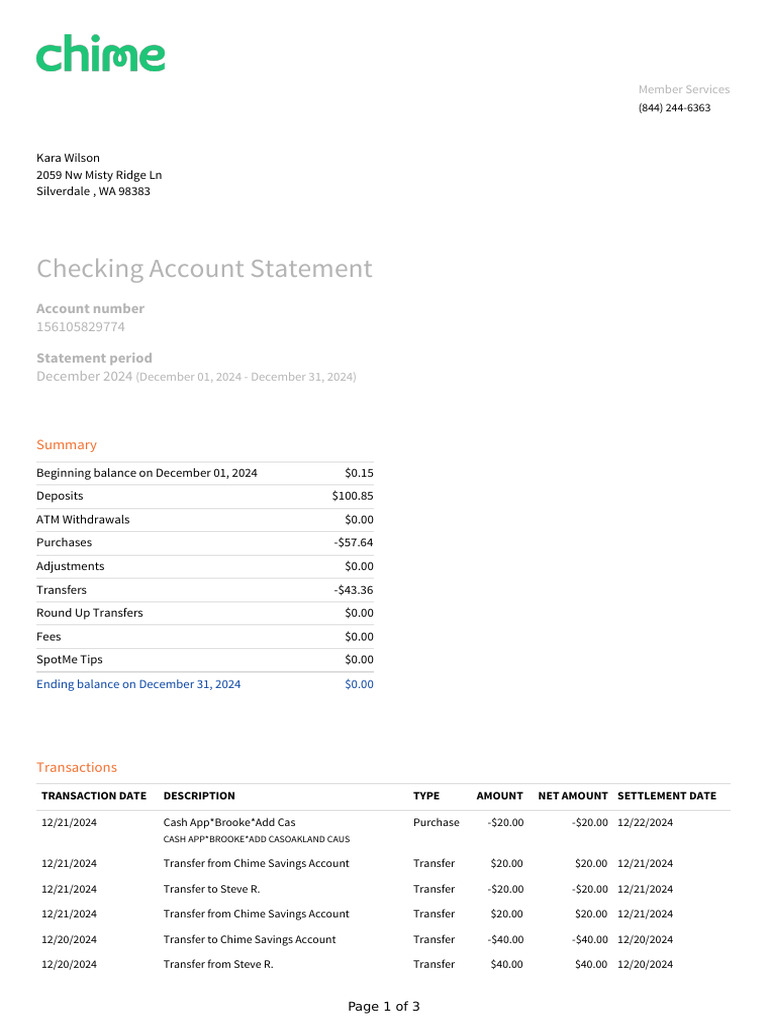 December 2024 Checking Statement Summary | PDF | Visa Inc. | Credit Card
