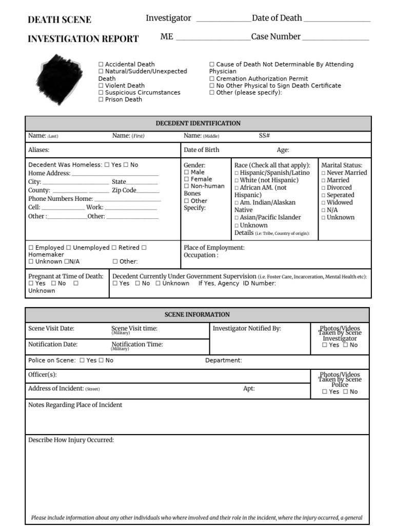 Death Investigation Report Template | PDF | Race And Ethnicity In The ...