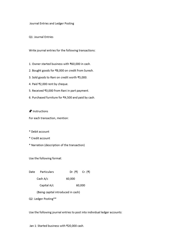 Journal Entries and Ledger Posting Guide | PDF