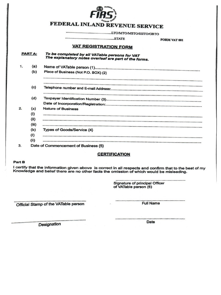 Vat Form 001 | PDF