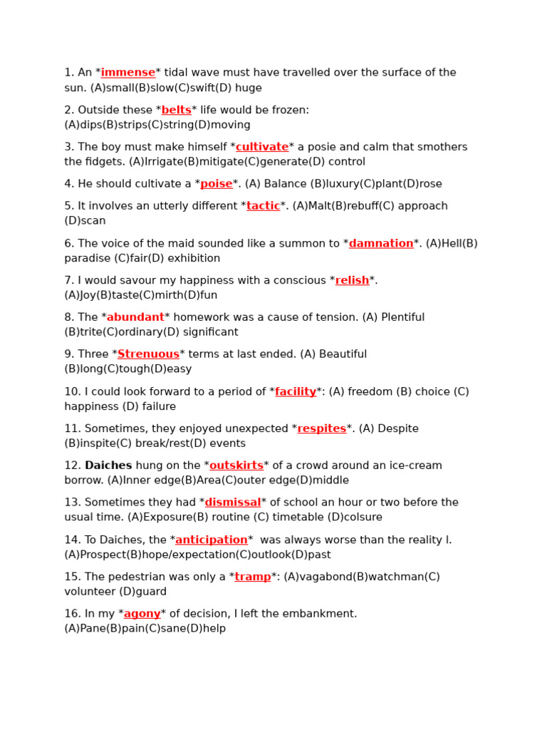 Vocabulary Quiz: Word Meanings and Choices | PDF