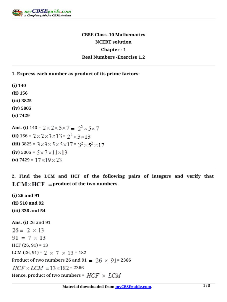 CBSE Class 10 Math: Real Numbers Solutions | PDF | Factorization | Numbers