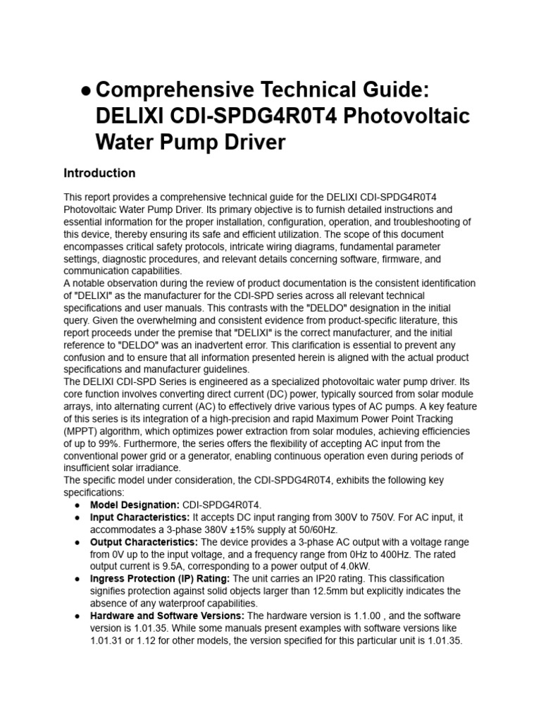 DELIXI CDI-SPDG4R0T4 Pump Driver Guide | PDF | Power Inverter | Power ...