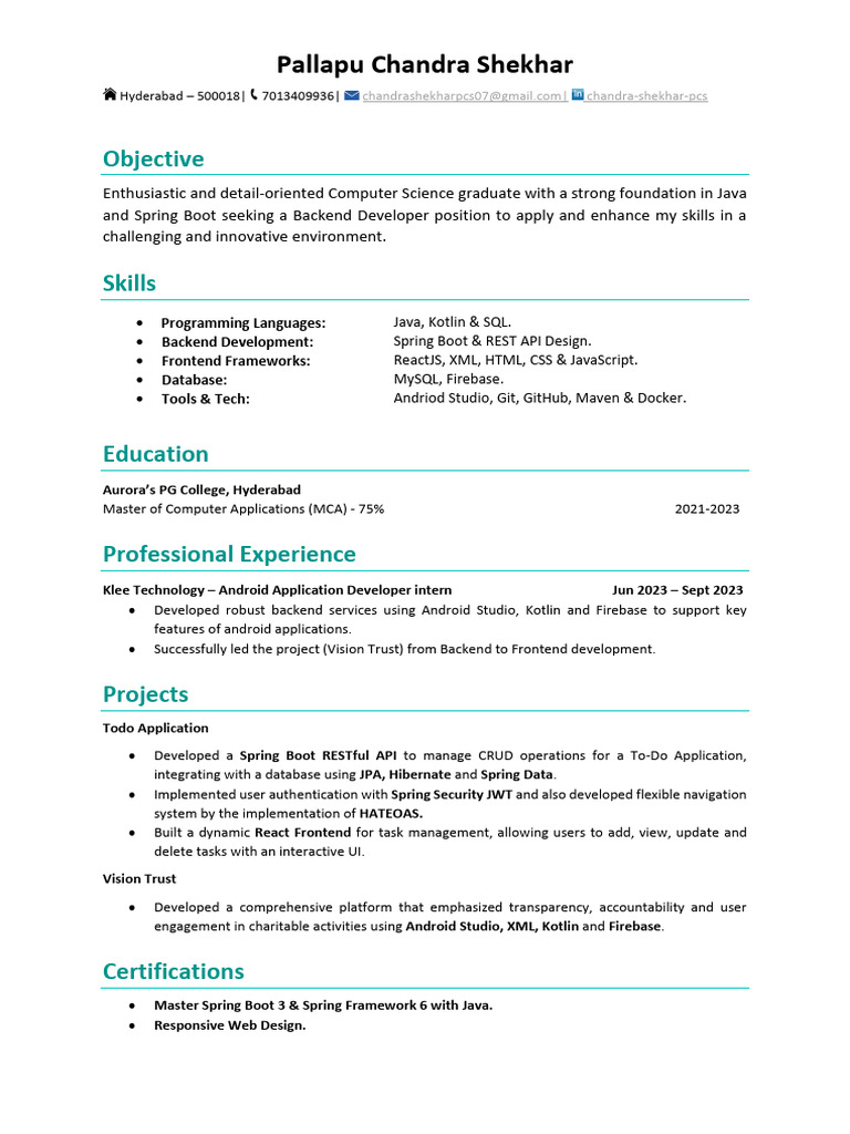 Java Backend Developer Resume | PDF