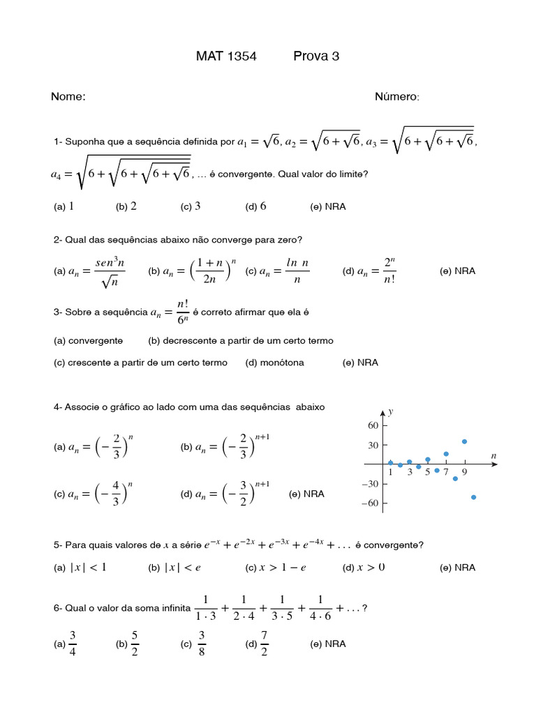 Prova 3 Antiga | PDF | Analise matemática | Série (Matemática)