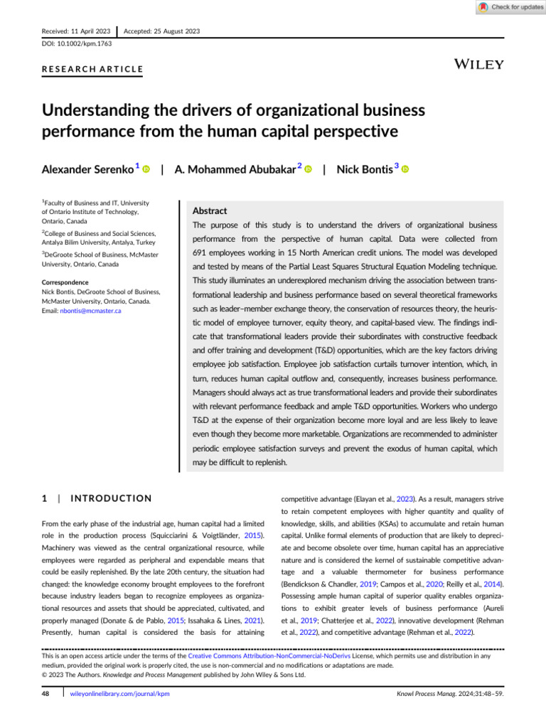 Human Capital's Impact on Business Performance | PDF | Job Satisfaction ...