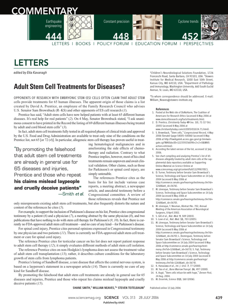 Adult Stemcell Treatments For Diseases Science | PDF | Stem Cell ...