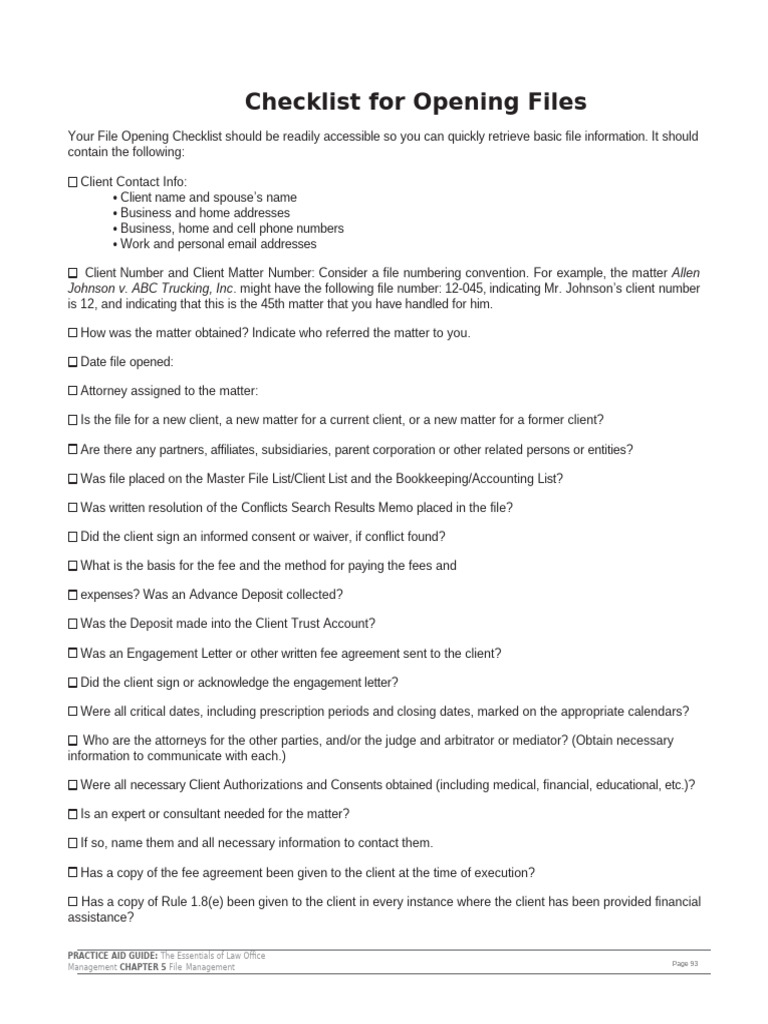 Paralegal File Opening Checklist | PDF