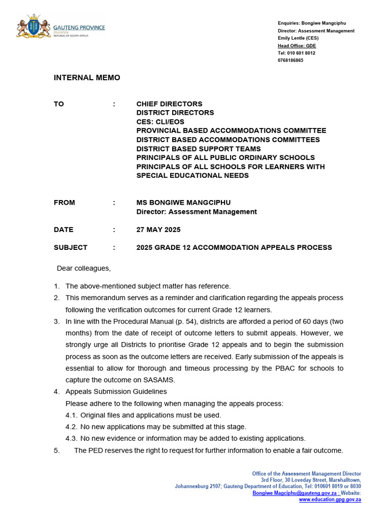 2025 Grade 12 Appeals Process Memo | PDF