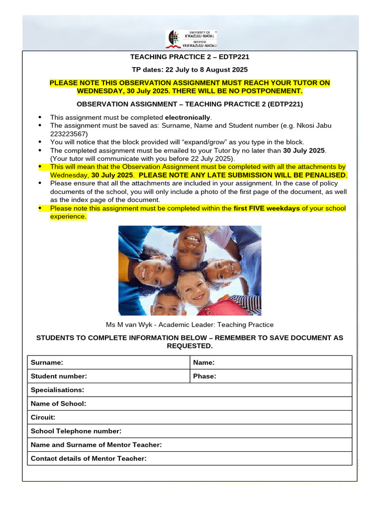 EDTP 221 Observation Assignment Guide | PDF | Teachers | Learning