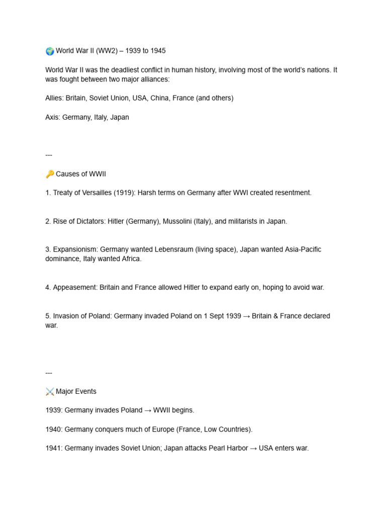 Causes and Events of World War II | PDF