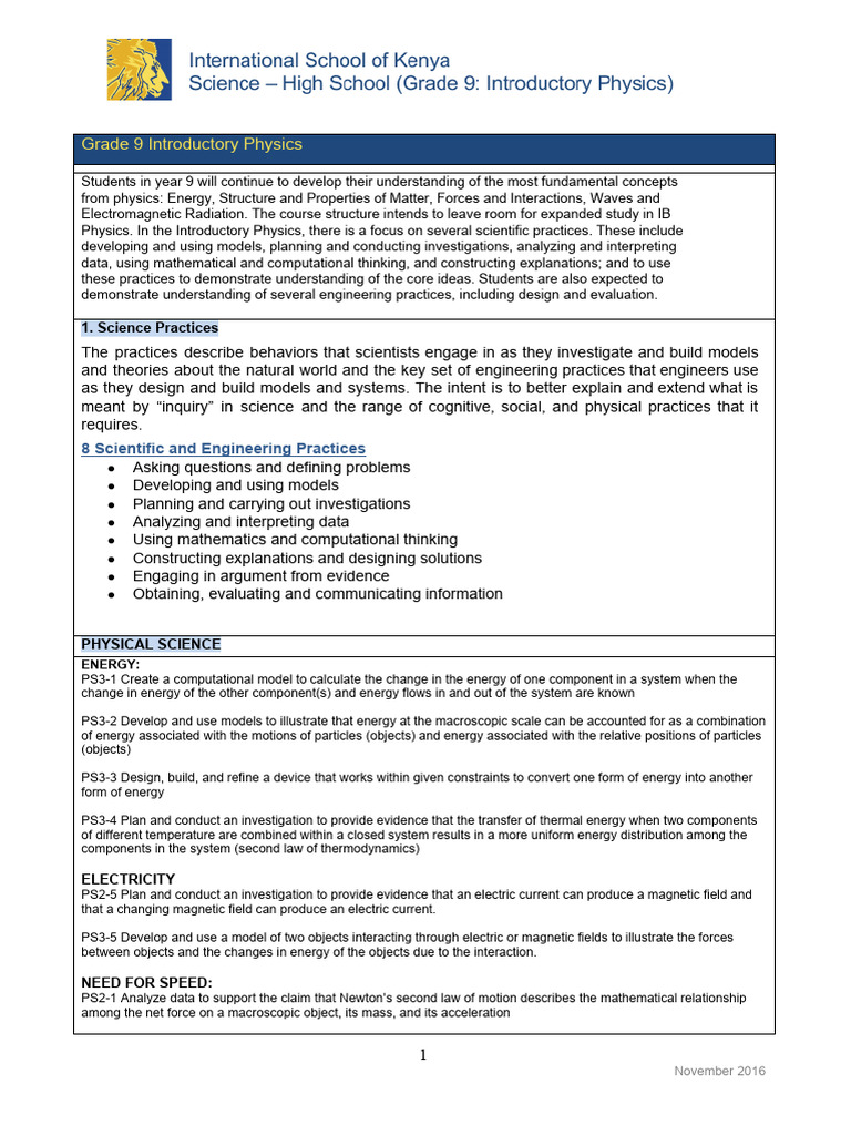 Grade 9 Introductory Physics Curriculum | PDF | Force | Physics