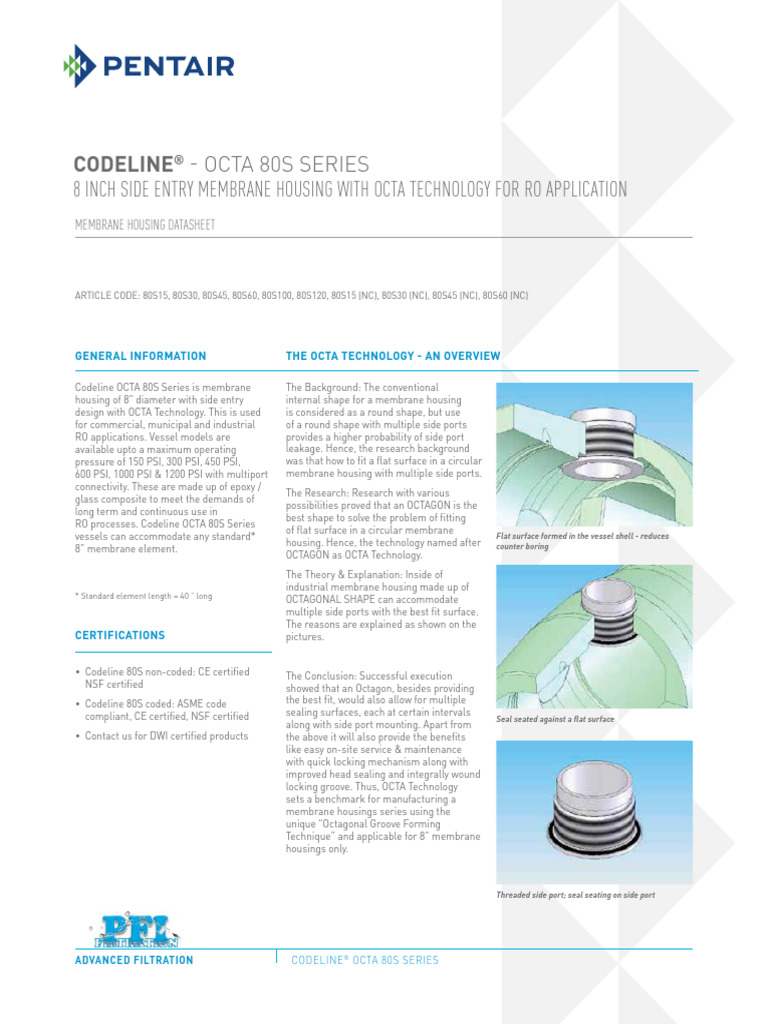 Datasheet Codeline OCTA 80S Series Housing Membrane | PDF | Membrane
