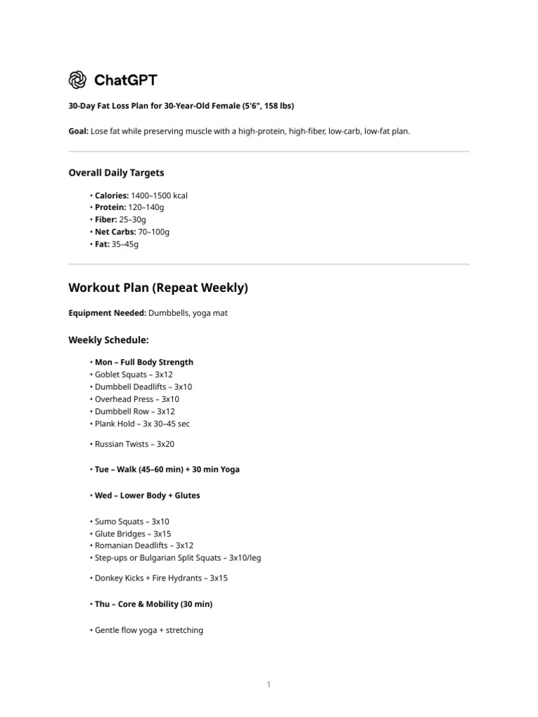 Weight Loss Meal Workout Plan | PDF | Lunch | Cooking