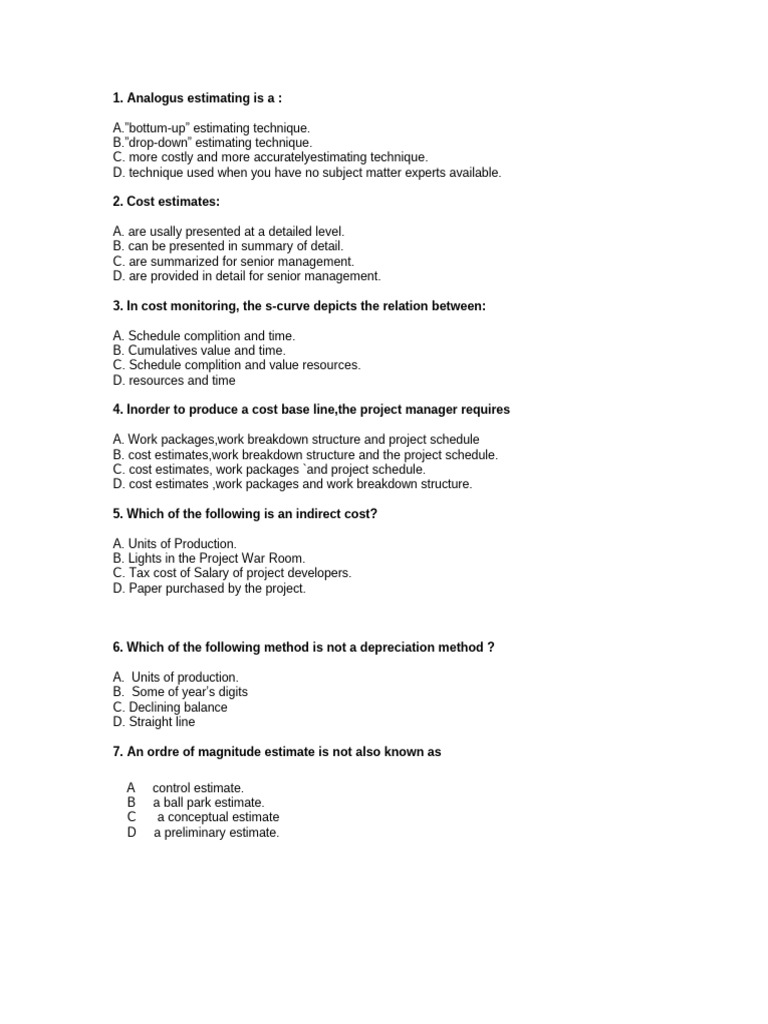 CCP Questions - Cost and Estimates | PDF