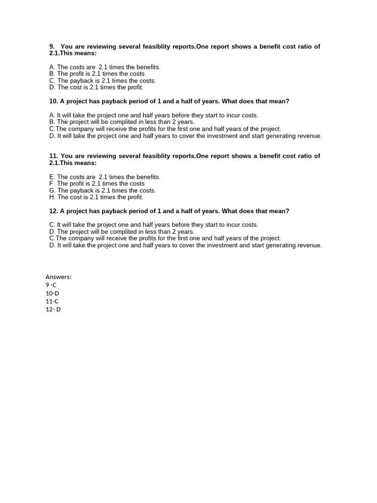 CCP Questions - Fesability and Project Selection | PDF