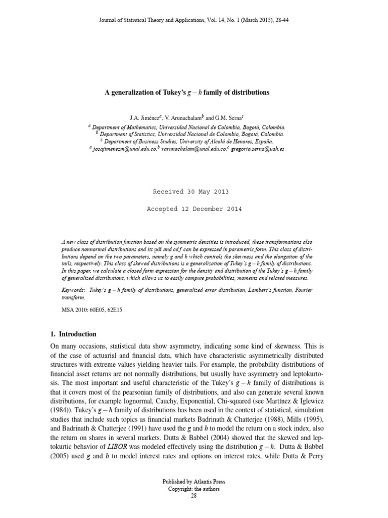 Generalizing Tukey’s g-h Distributions | PDF | Skewness | Normal ...