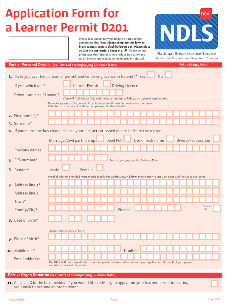 D201 Application For A Learner Permit | PDF | Driver's License | Truck