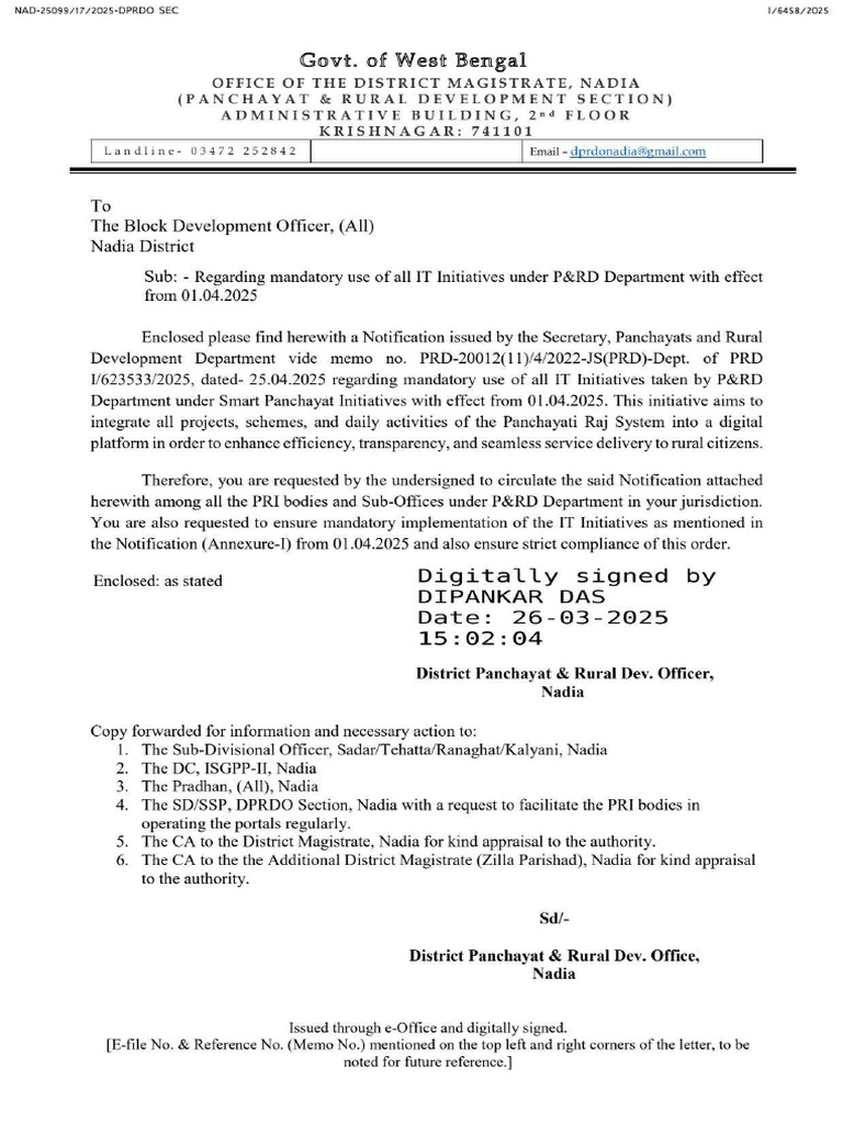 Regarding Mandatory Use of All IT Initiatives Under P&RD Department ...