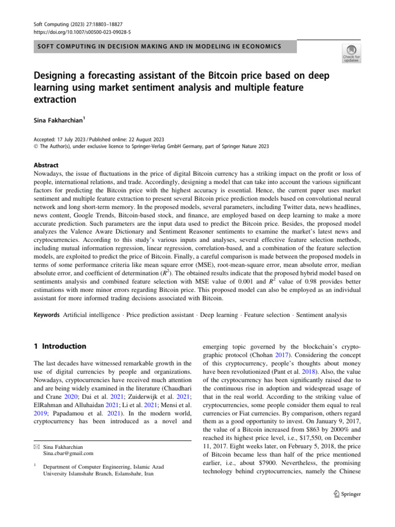 Designing A Forecasting Assistant of The Bitcoin Price Based On Deep  Learning Using Market Sentiment Analysis and Multiple Feature Extraction |  PDF | Mean Squared Error | Deep Learning