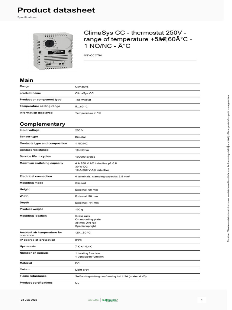 ClimaSys CC Thermostat Specifications | PDF | Thermostat | Recycling