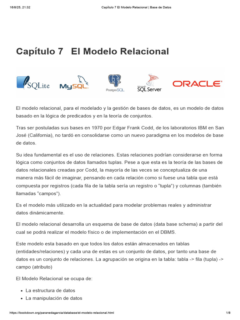 Capítulo 7 El Modelo Relacional - Base de Datos | PDF | Modelo ...