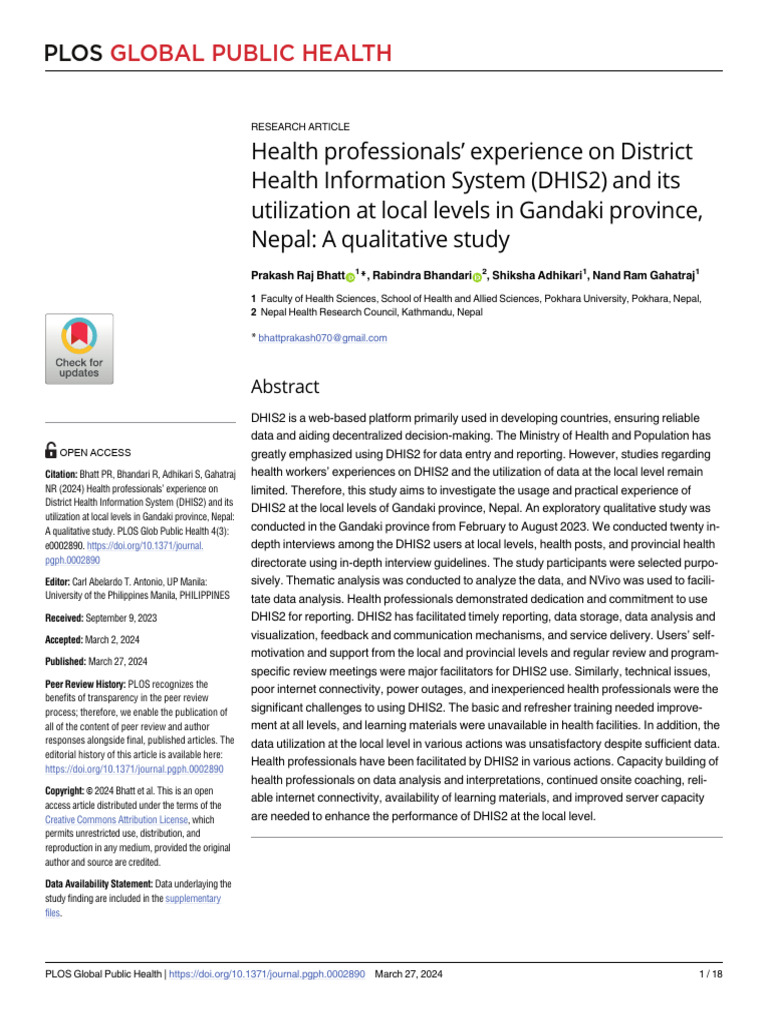 Health Professionals Experience On District Healt | PDF