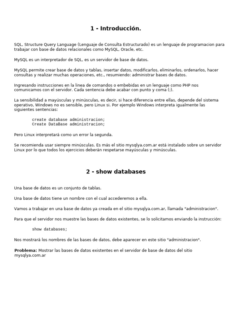 Introducción a MySQL y gestión de tablas | PDF | SQL | Bases de datos
