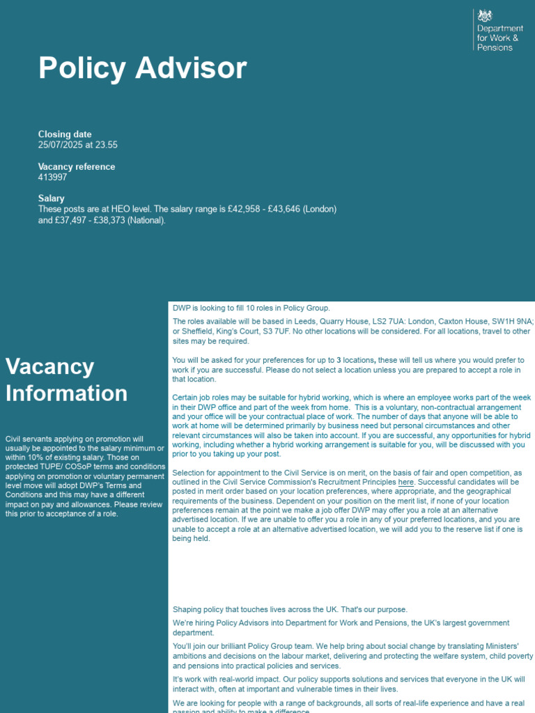 Senior Policy Advisor Salary Details | PDF | Communication | Disability