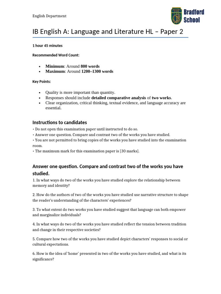 IB English A Paper 2 Exam Guide | PDF