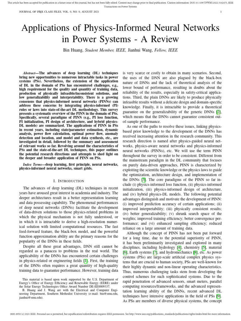 Physics-Informed Neural Networks in Power Systems | PDF | Deep Learning ...