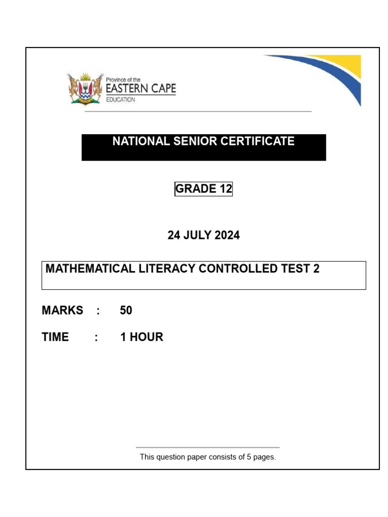 Grade 12 Mathematical Literacy Test | PDF