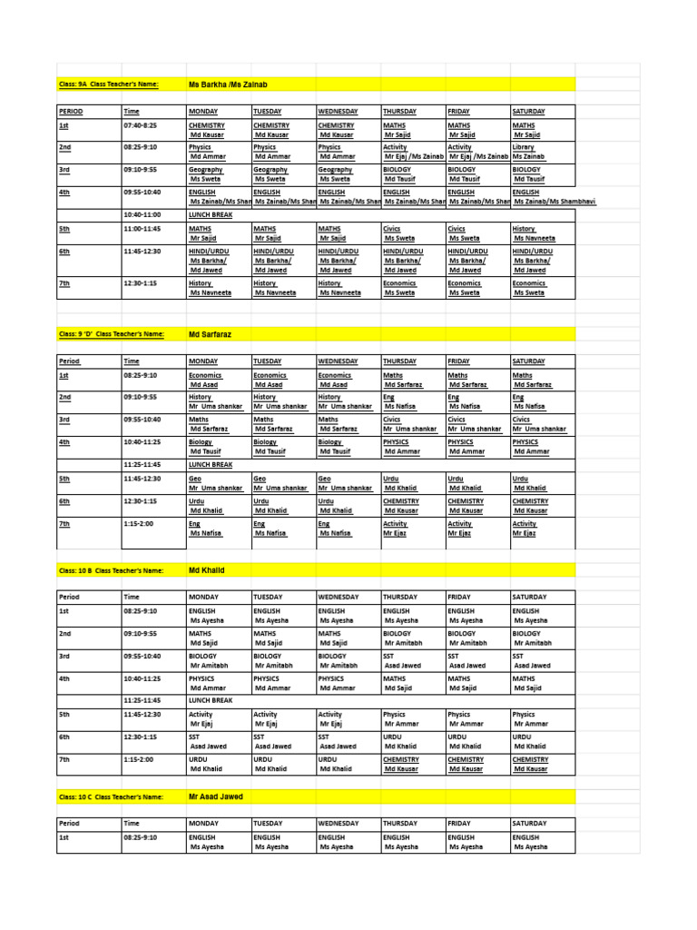 Class Schedule for Grades 9 and 10 | PDF | Language Families | Languages