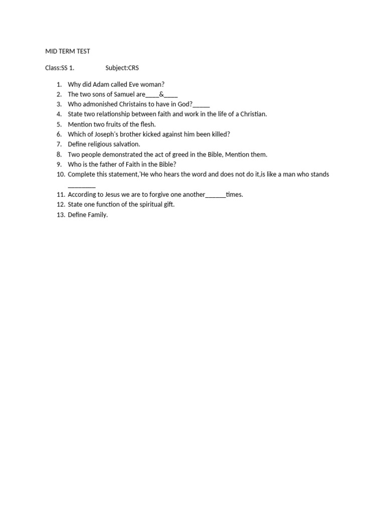 Mid Term Test - Ss 1 2425 As | PDF