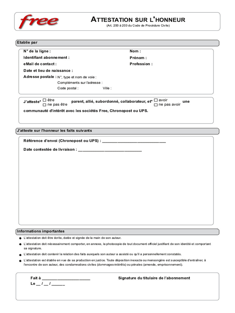 Attestation sur l'honneur : modèle et infos | PDF