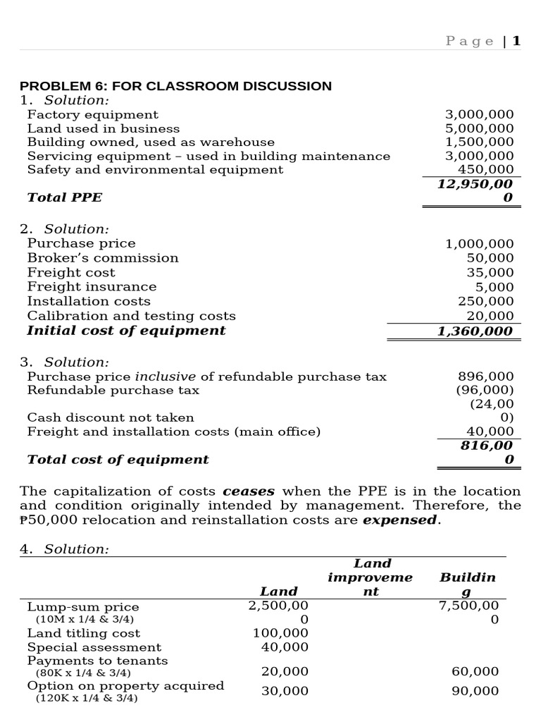 Answer Key Property Plant and Equipment Part 1 | PDF | Expense | Cost