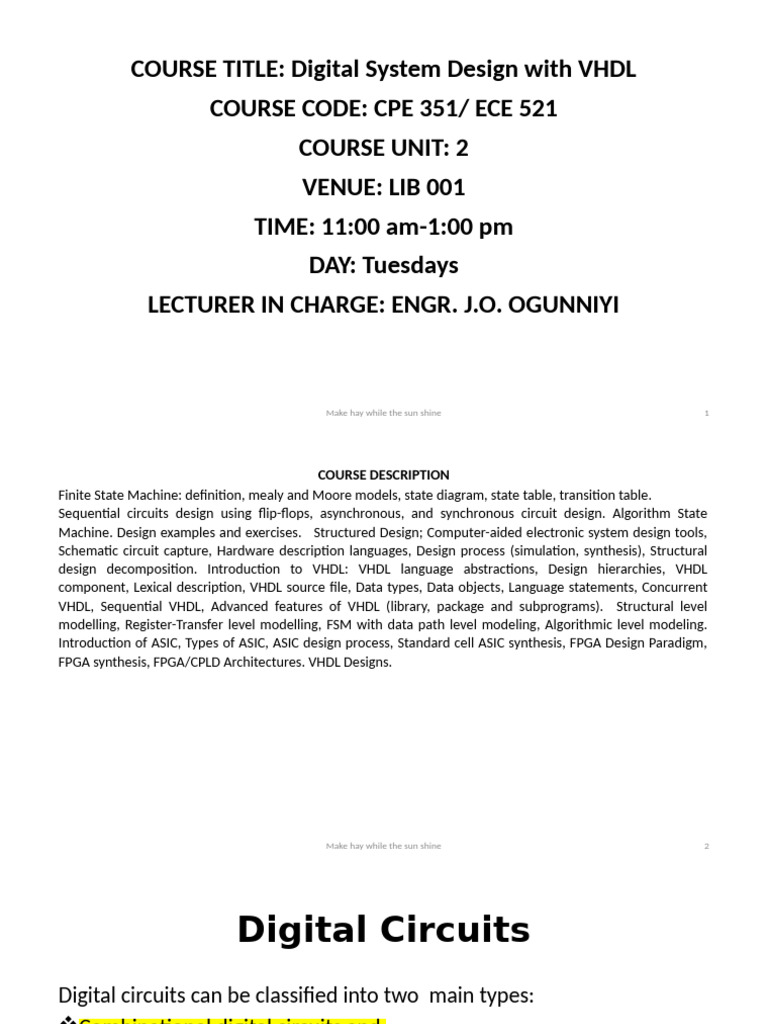 Digital System Design with VHDL Course | PDF | Vhdl | Electrical Circuits