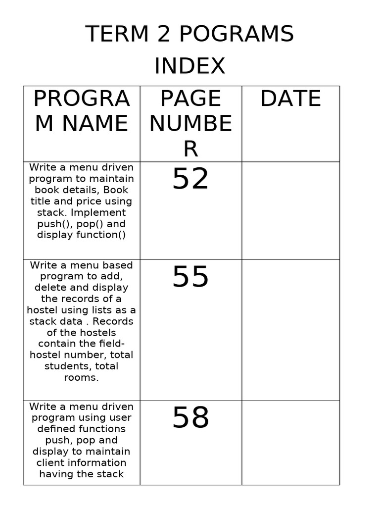 Term 2 Programs Index | PDF