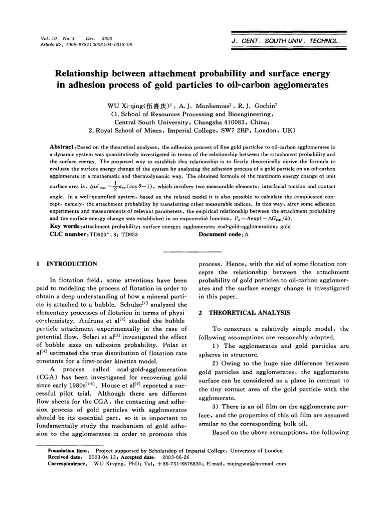 Gold Particle Adhesion and Surface Energy | PDF | Adhesion | Surface ...