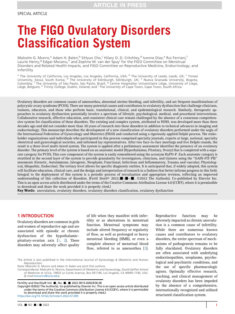 New FIGO Classification for Ovulatory Disorders | PDF | Menstrual Cycle ...