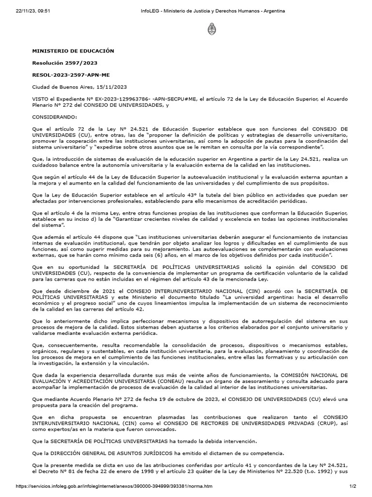 R.M. 2597-23 - Sistema de Aseguramiento de La Calidad (SIAC) | PDF ...