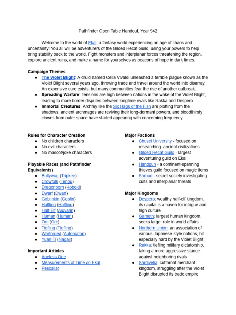 Sick Days Open Table Handout | PDF | Fantasy