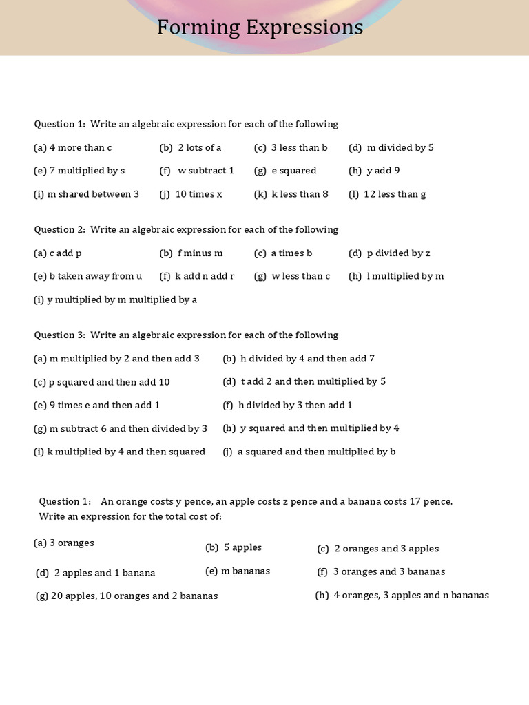 Forming Expressions Pdf2 PDF | PDF | Mathematics | Elementary Mathematics