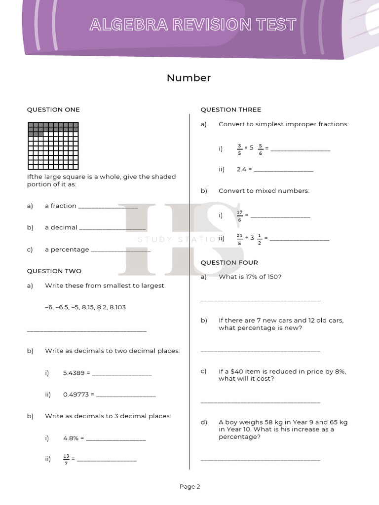 Algebra Revision Test Questions | PDF | Elementary Geometry | Mathematics