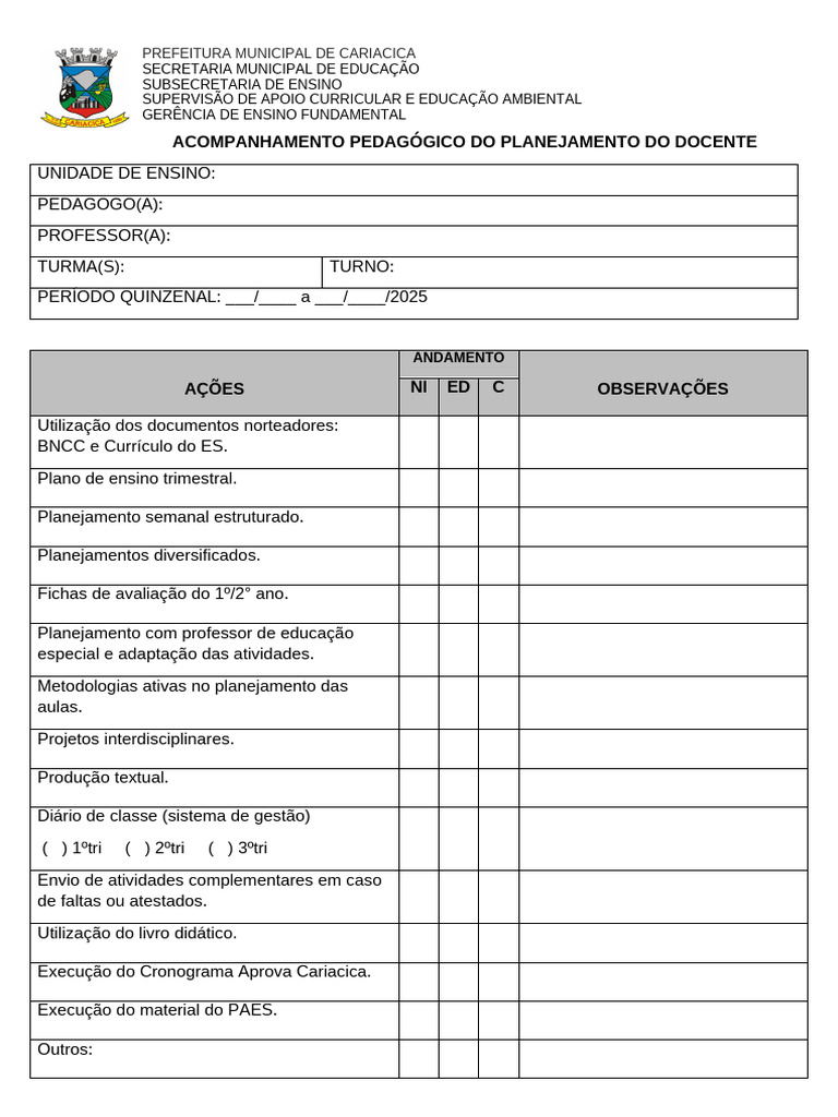 Ficha de Acompanhamento Pedagógico | PDF