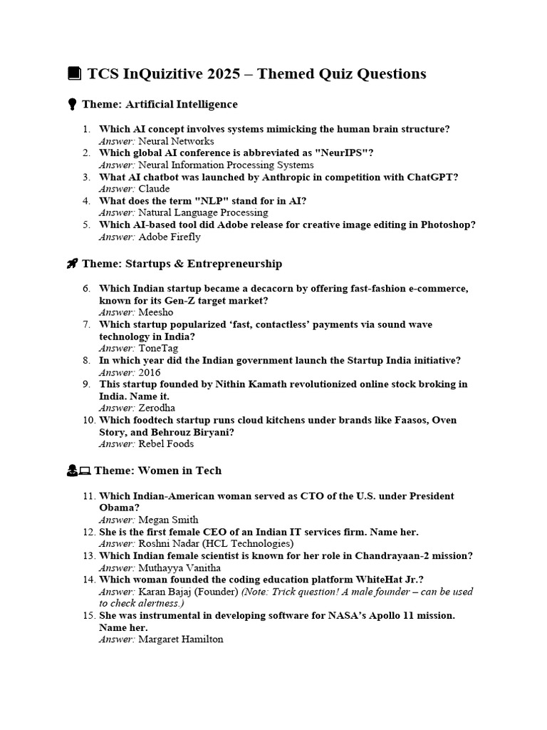 TCS InQuizitive 2025 Quiz Questions | PDF | Robot - Scribd
