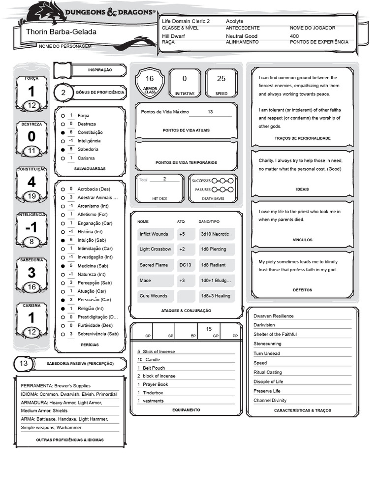 D&D Life Domain Cleric Character Sheet | PDF