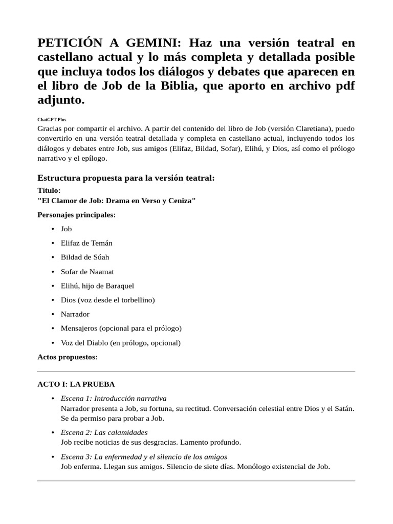 Versión Teatral del Libro de Job | PDF | Libro de trabajo | Satán