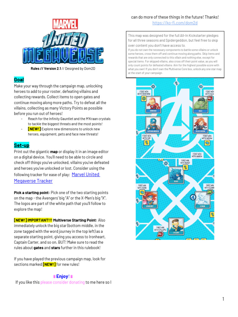 Marvel United Campaign Map Rules | PDF